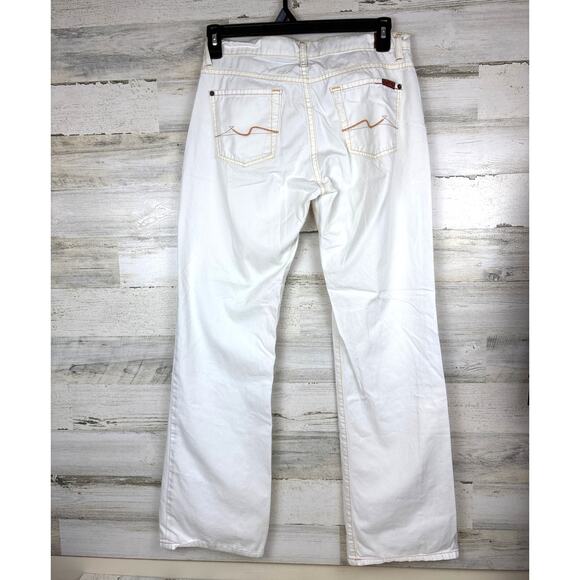 7 For All Mankind Womens 30 White Lightweight Bootcut Pants Yellow Stitching - Picture 2 of 9
